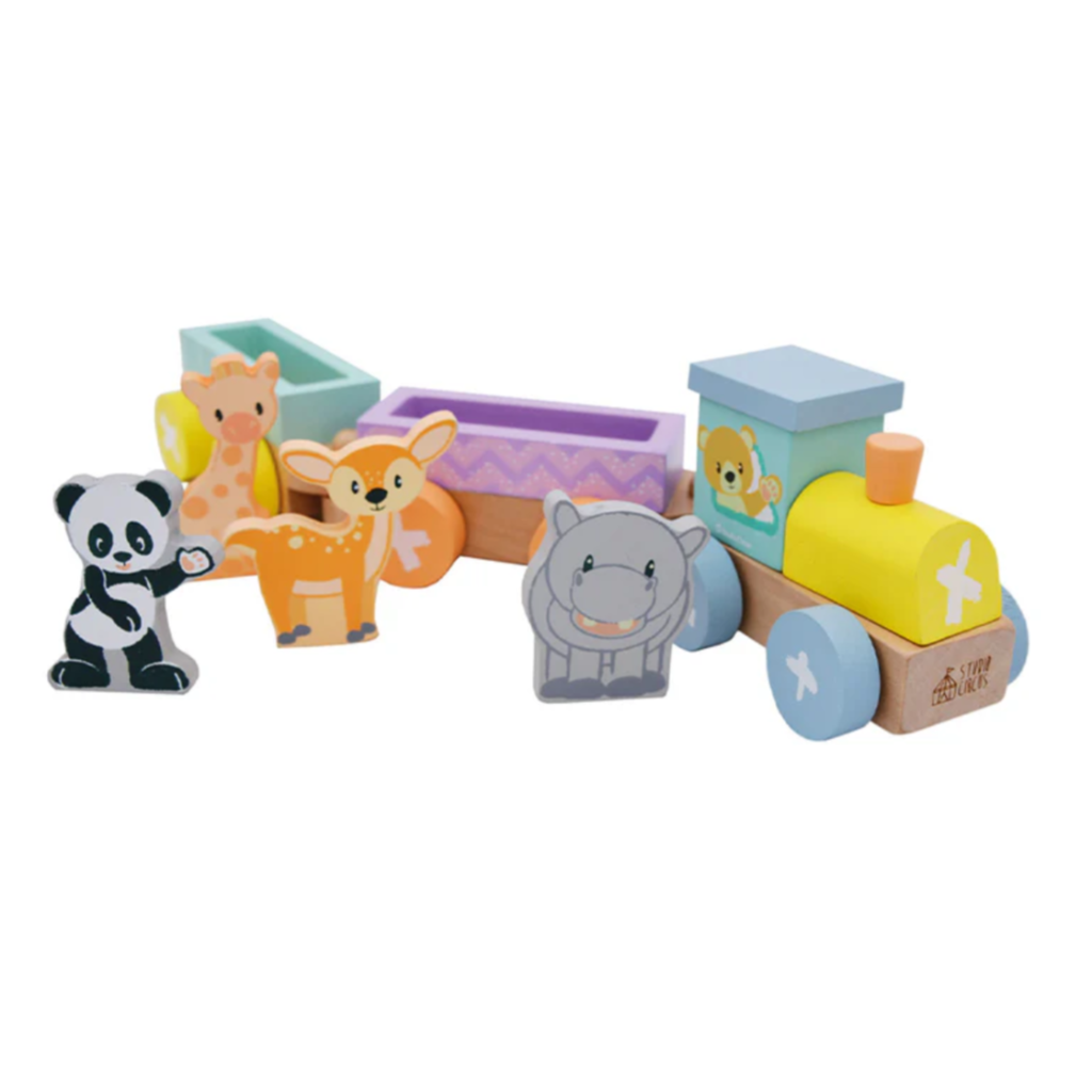 wooden train with circus animals