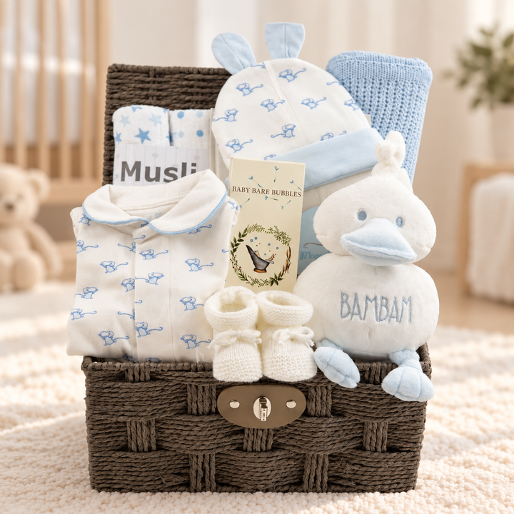 Luxury Baby Boy Hamper with Magnet Mouse Sleepsuit & BamBam Duck