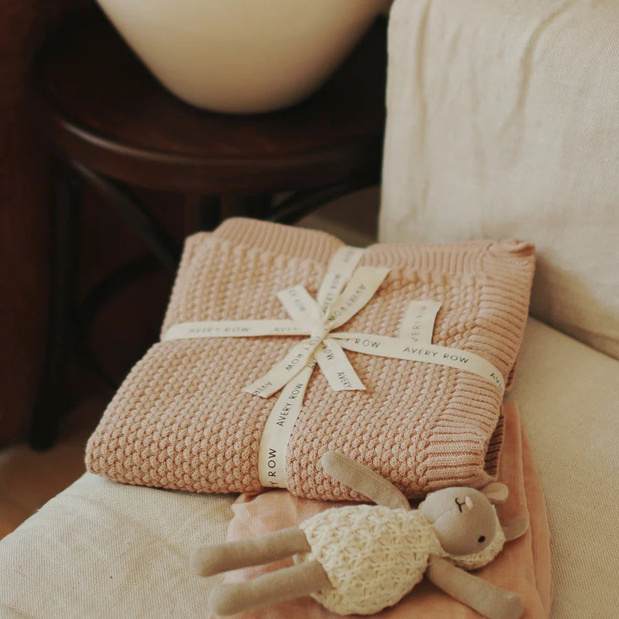 blush pink cotton baby blanket by Avery Rose
