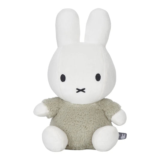 White Miffy soft toy with green fluffy outfit