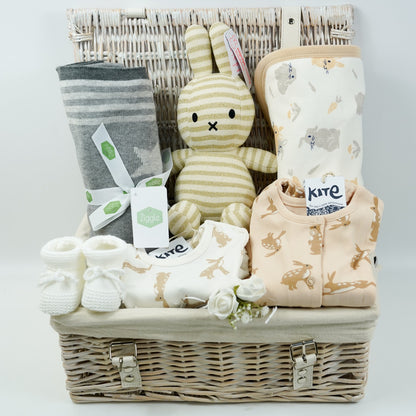 Neutral Baby Gift Hamper, Organic Miffy, Organic Bunny Outfit, Baby Blanket, Corporate Baby Gift