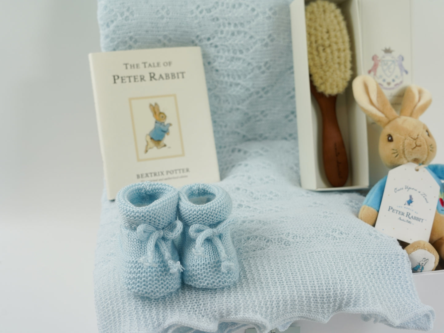 Baby Boy Hampers, G.H.Hurt &Son Baby Shawl, Peter Rabbit Soft Toy Rattle