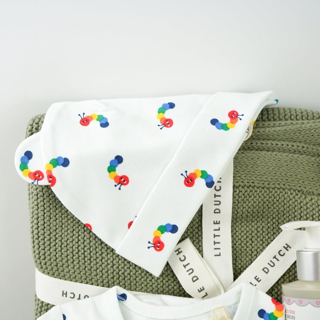 Unisex Rainbow Baby Hamper, Rainbow Caterpillar Organic Baby Clothing Set, Organic Giraffe Soft Toy, Organic Baby Blanket