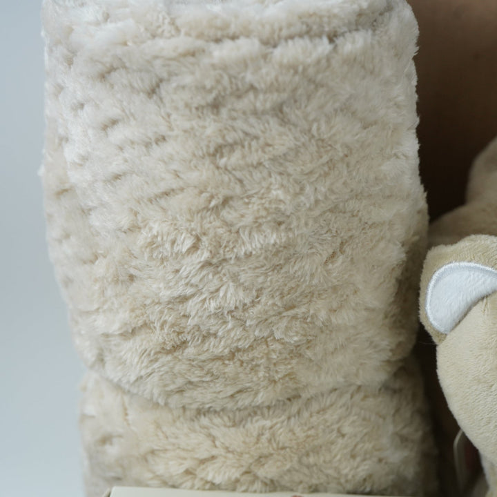 Baby gift set with teddy bears, blanket, wooden  milestone discs and booties in a box 