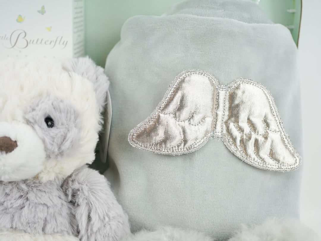 Luxury Neutral Baby Hamper Suitcase With Luxury Baby Sleepsuit, Toiletries, Soft Toy  And Slippers