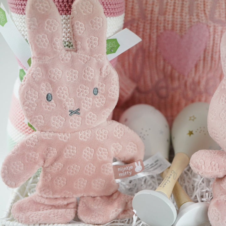 Pink Miffy Baby Girl Hamper Basket With Baby Cardigan