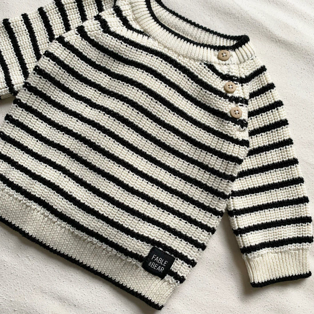 cream and black striped fisherman jumper in organic cotton for baby