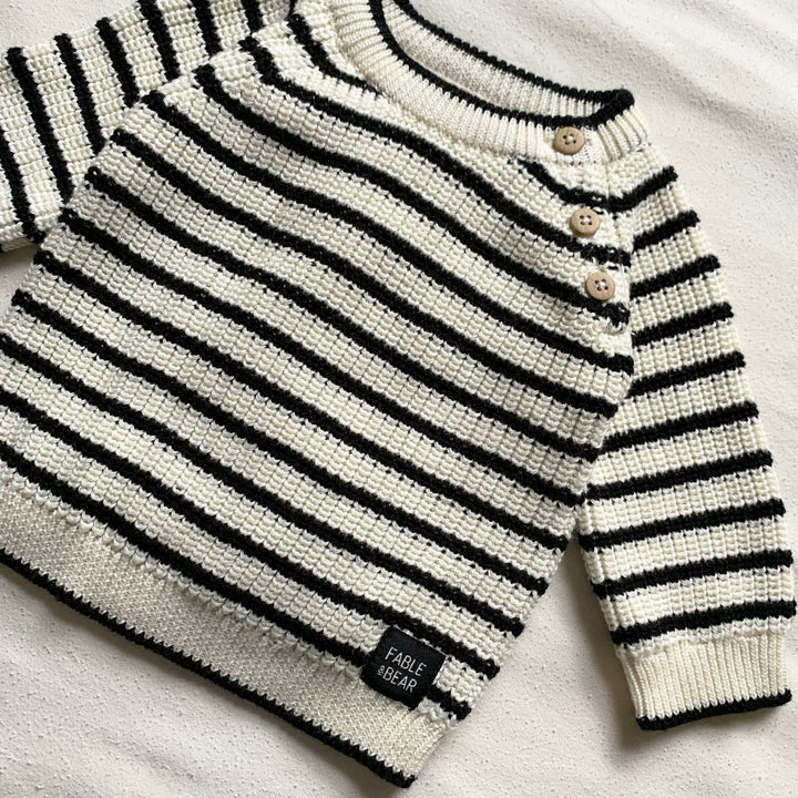 cream and black striped fisherman jumper in organic cotton for baby