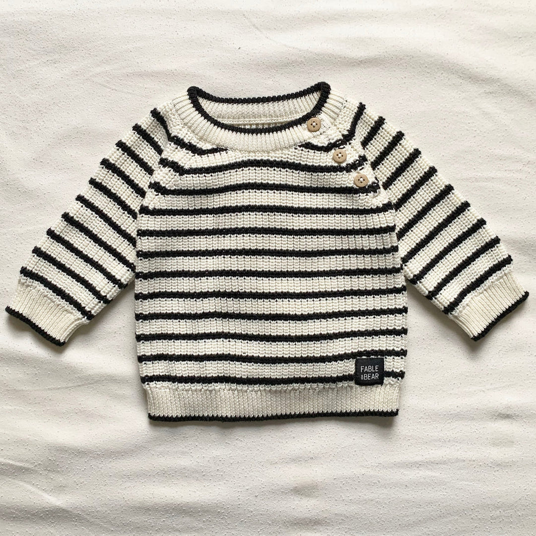 cream and black striped fisherman jumper in organic cotton for baby