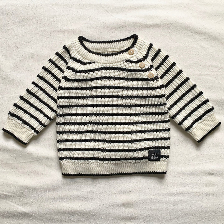 cream and black striped fisherman jumper in organic cotton for baby