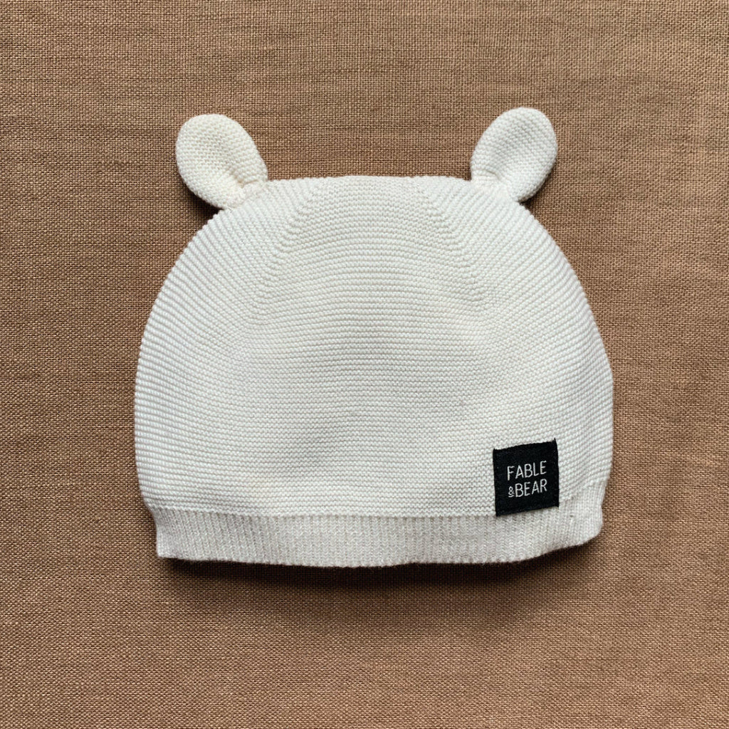 cream or black organic cotton knit baby hat with ears 