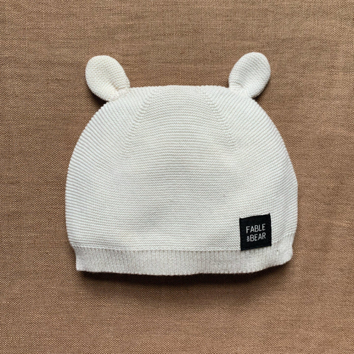 cream or black organic cotton knit baby hat with ears 