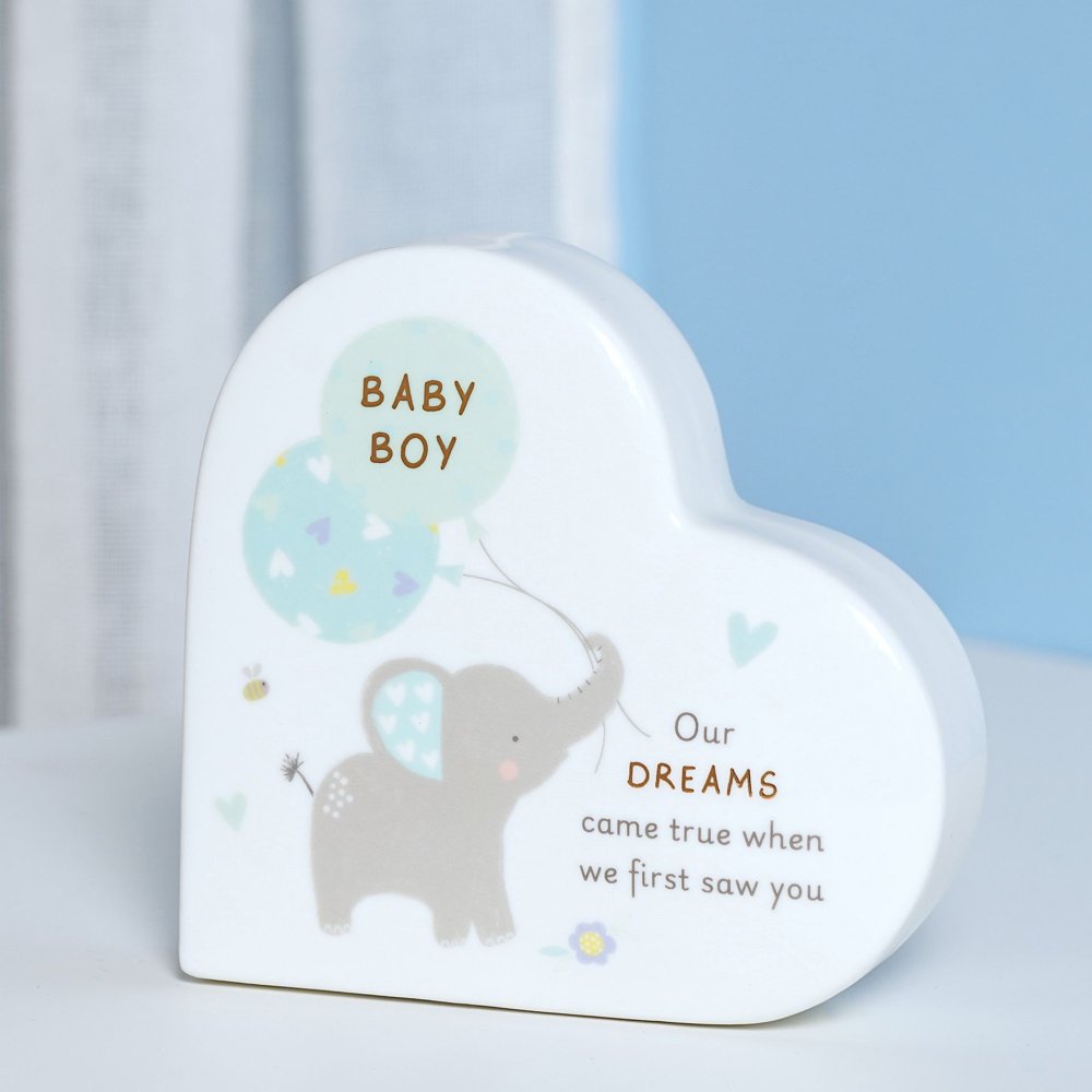 heart shaped ceramic baby standing plaque for baby boy  