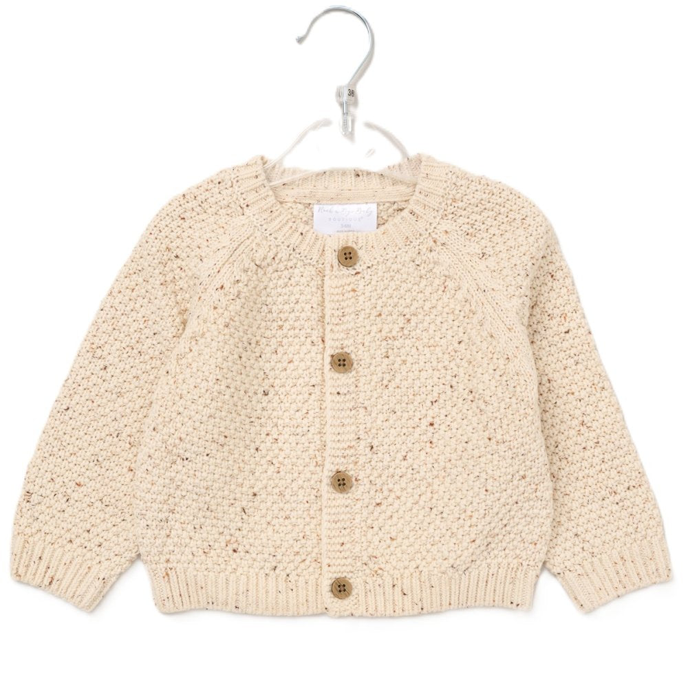 Beige knitted cardigan with embroidered teddy on the back