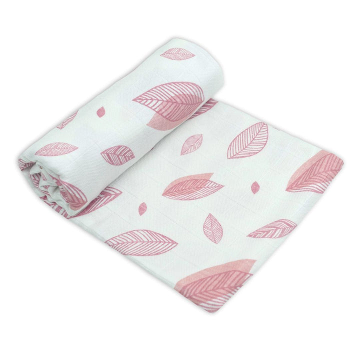 Bamboo & Organic Cotton Muslin Swaddle, Pink Leaf
