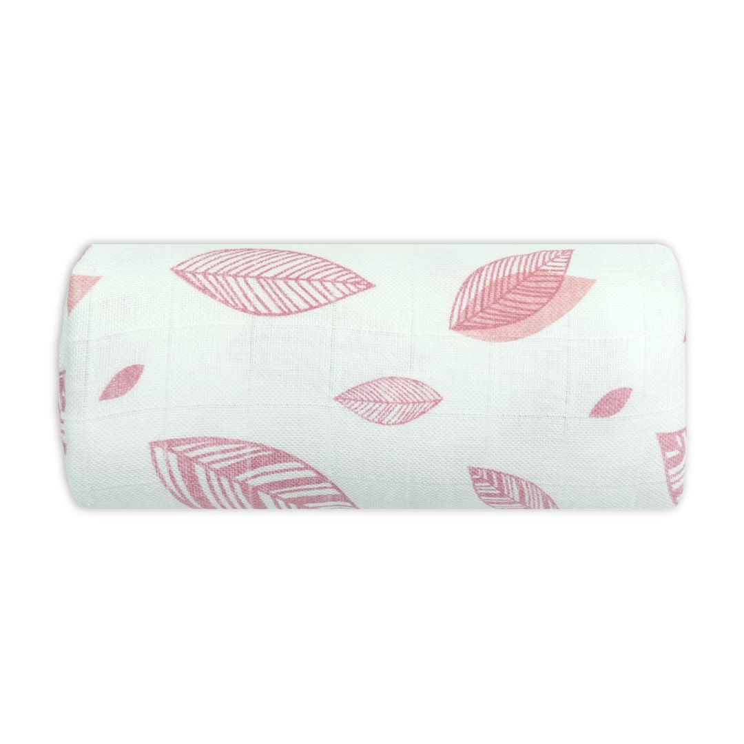 Bamboo & Organic Cotton Muslin Swaddle, Pink Leaf