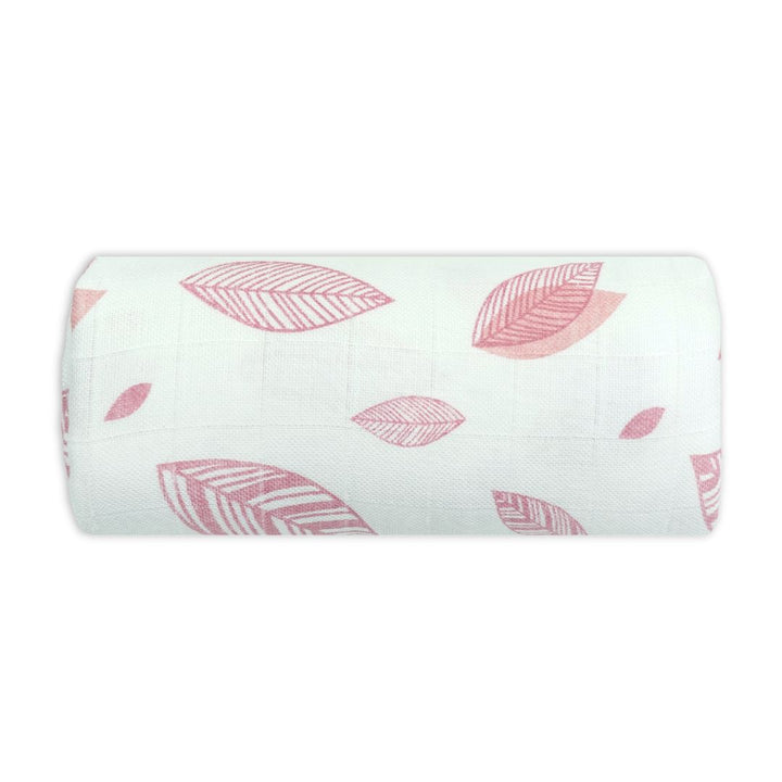 Bamboo & Organic Cotton Muslin Swaddle, Pink Leaf