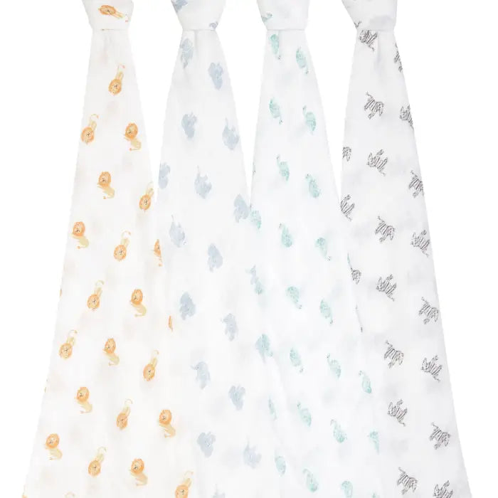 Aden & Anais Organic Cotton Large Swaddle 4 Pack, Animal Kingdom