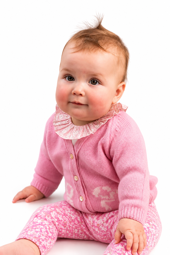 Baby Cashmere Cardigan Pink With Bow Motif
