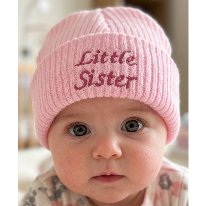 Pink knit baby sister hat 