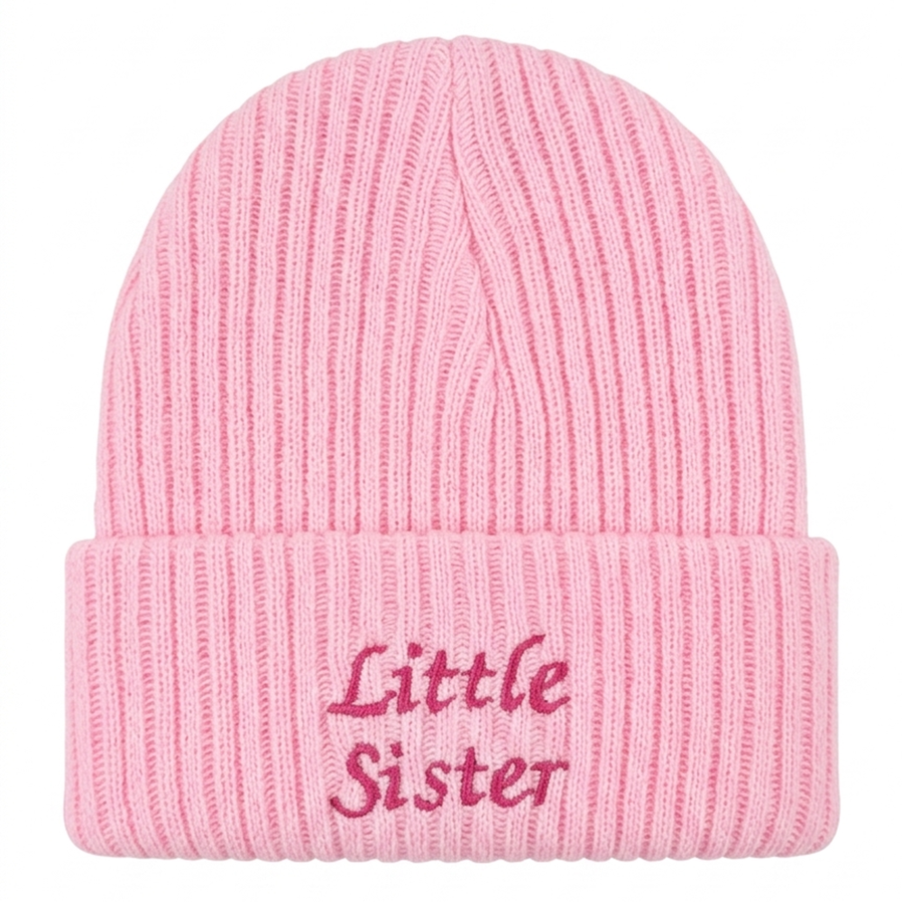 Pink knit baby sister hat