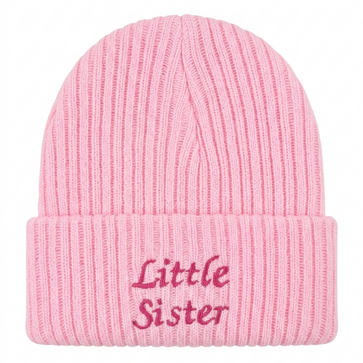 Pink knit baby sister hat