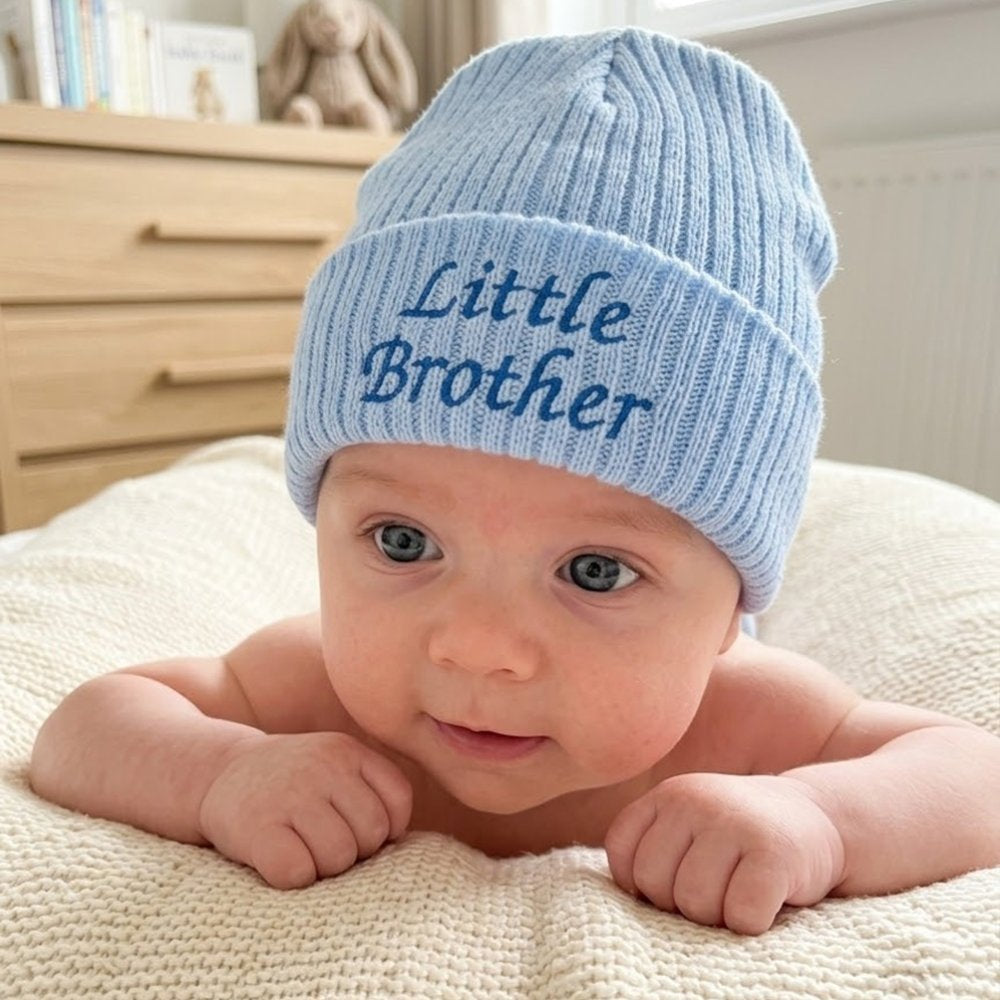 Little brother blue knitted baby hat 
