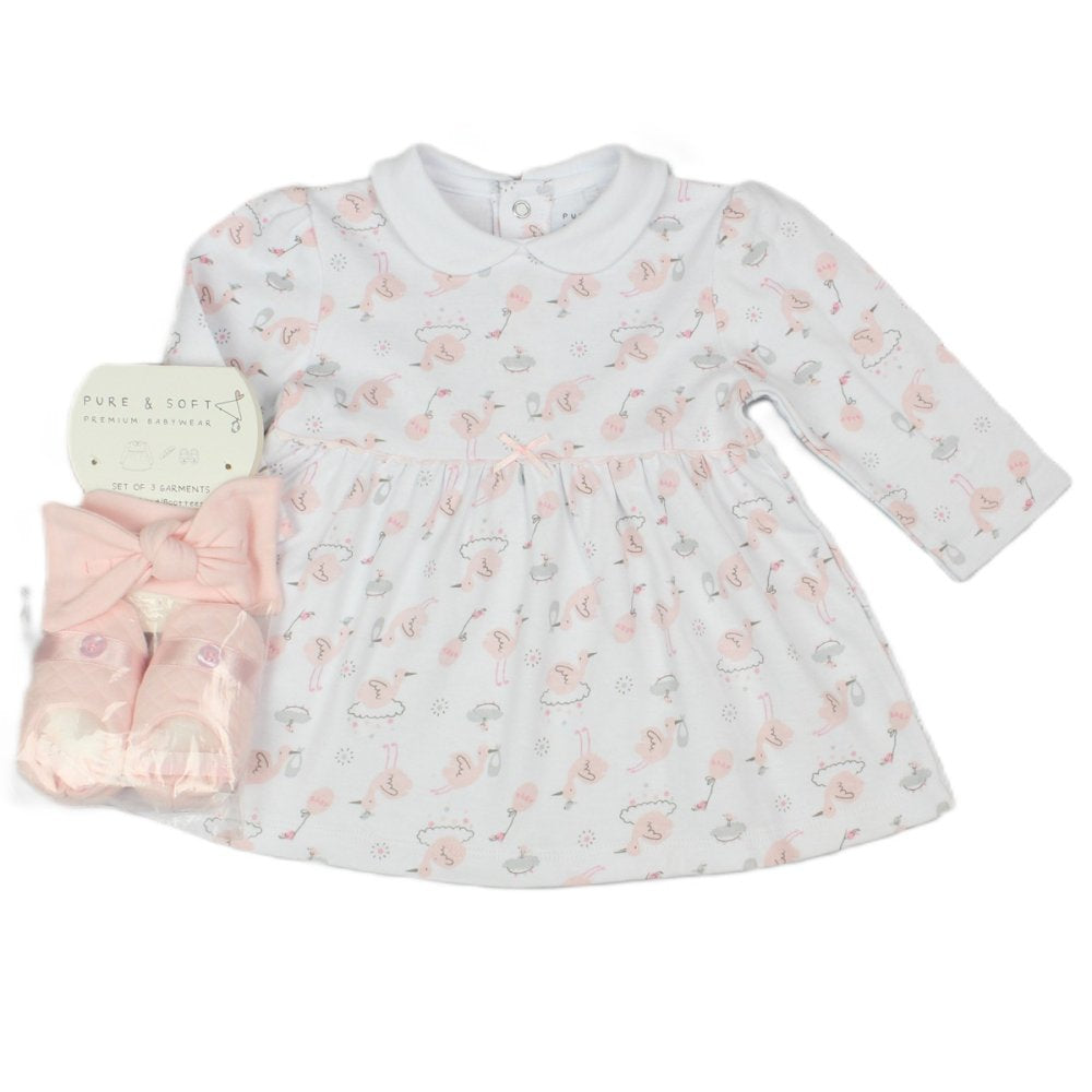 Baby Girl Dress, Headband & Matching Bootees 0-3 months