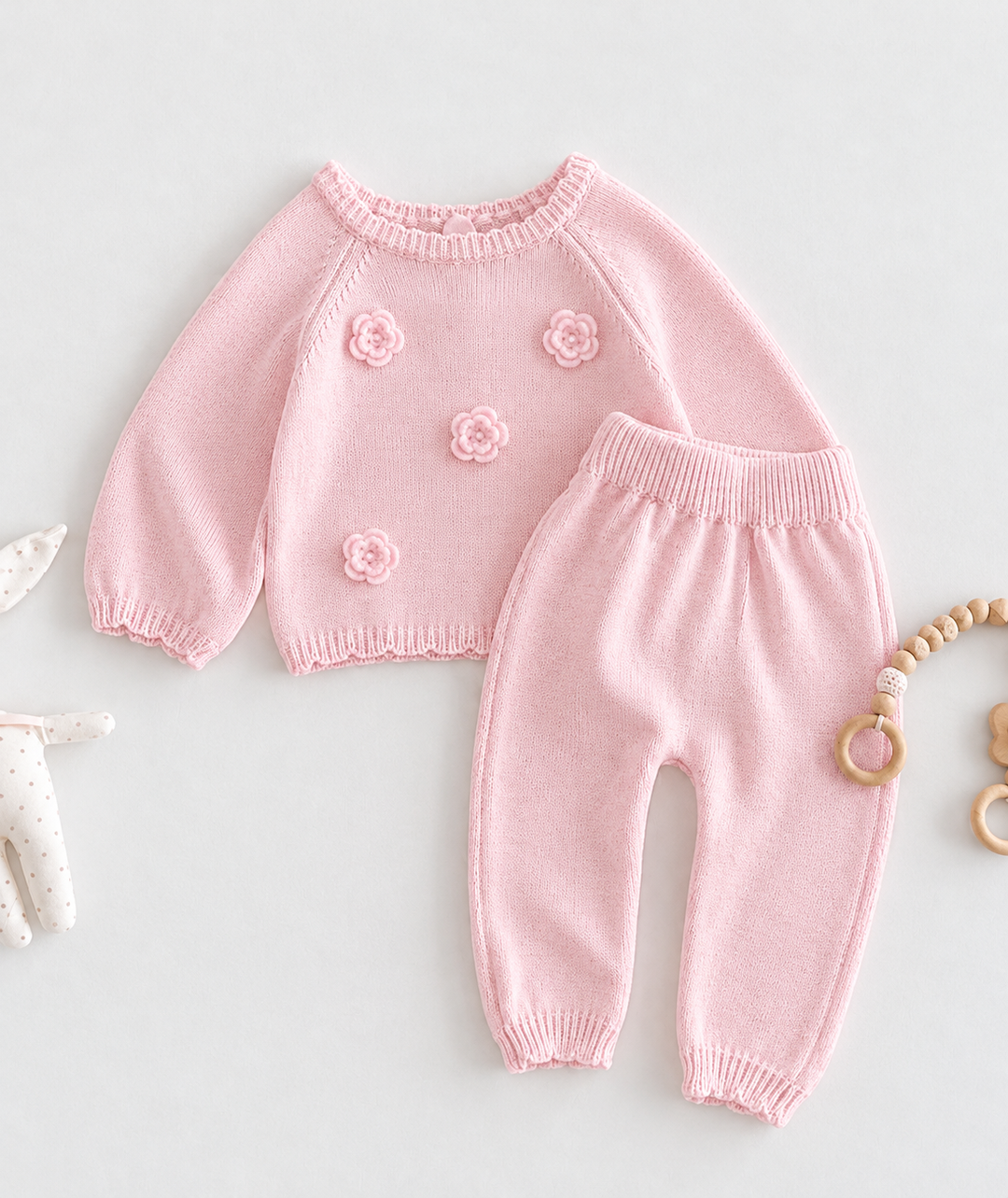 Luxury Baby Girls Pink 3D Floral
Applique Knit Jumper & Joggers