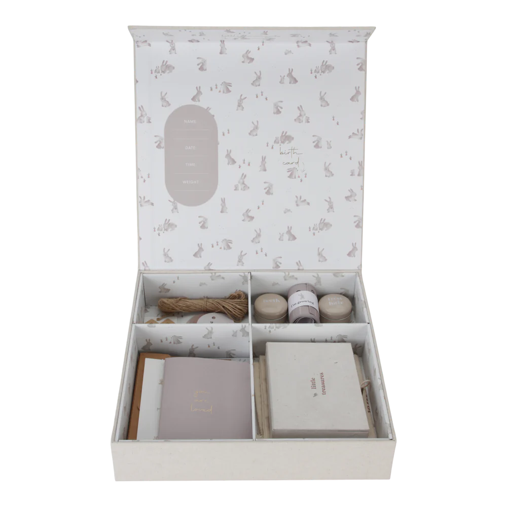 baby memory box with bunny design