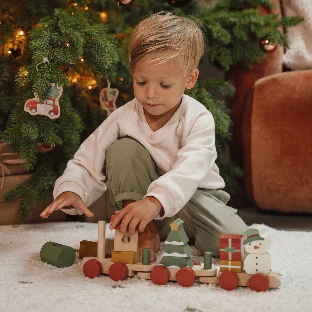 christmas themed wooden train