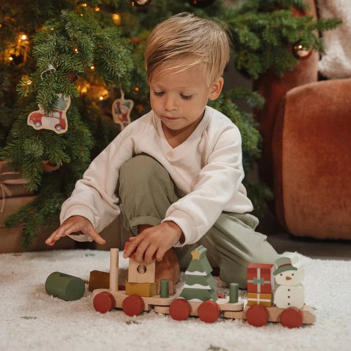 christmas themed wooden train