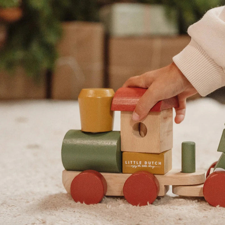 christmas themed wooden train