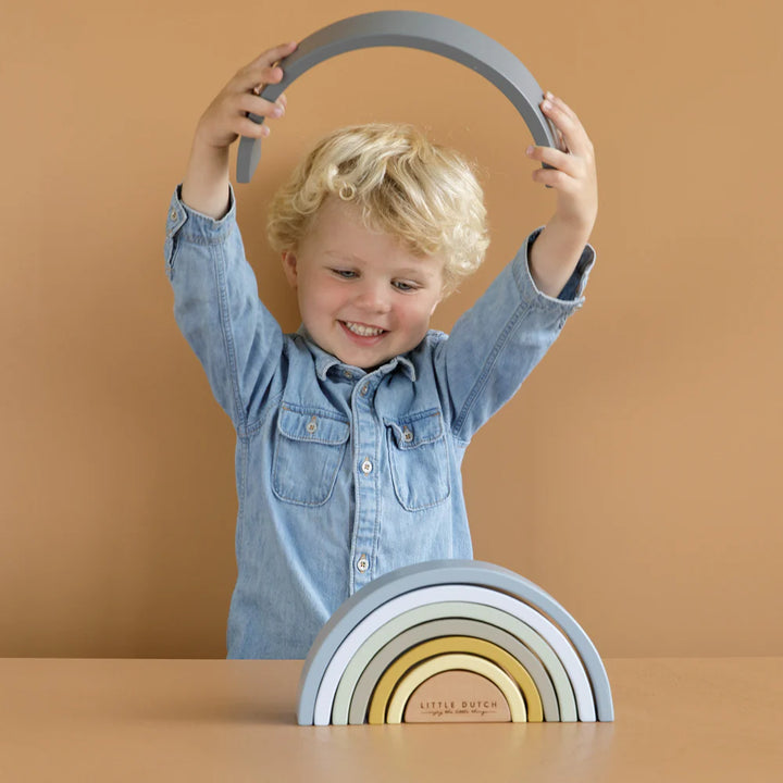 Blue wooden stacking rainbow toy