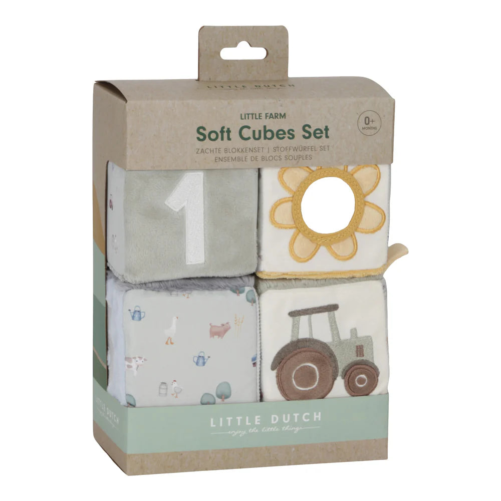 soft stacking bricks with sensory fabrics, mirror and taggie