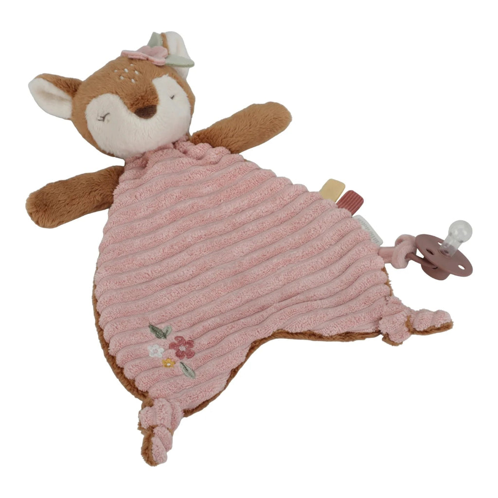 uxury mum and baby hamper, luxury pink velour sleepsuit with gold angel wings embroidery, pink star knit blanket, soft pink deer comforter,  ivory alpaca baby slippers, 4 sophie la giraffe muslins, box of chocolate domes, mum to mum tips book