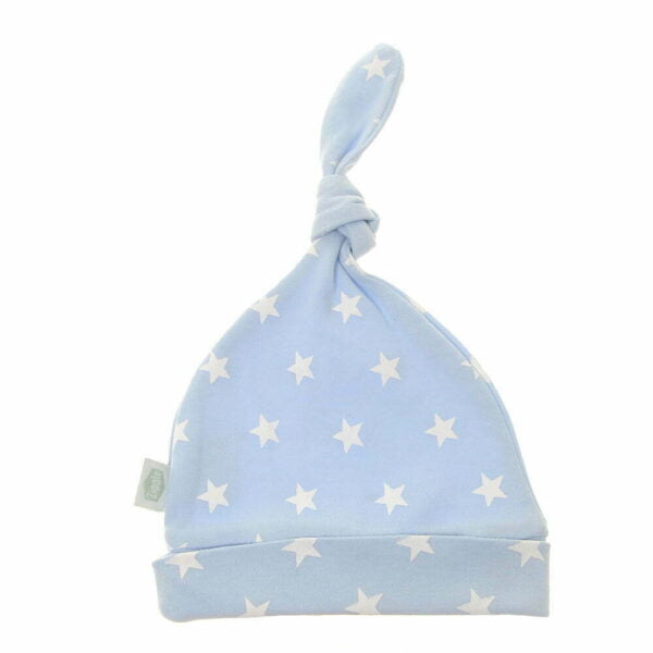 Baby Knot Hat in blue with white stars