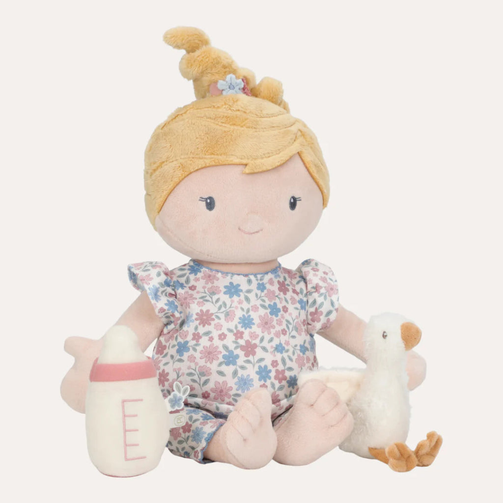 baby soft doll with soft toy goose and baby bottle 
