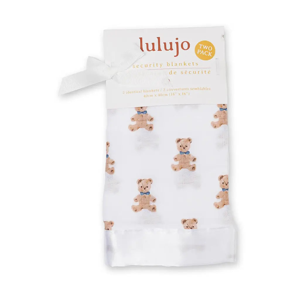 Lulujo  Muslin Security Comforter Blanket, Vintage Bears 2 Pack