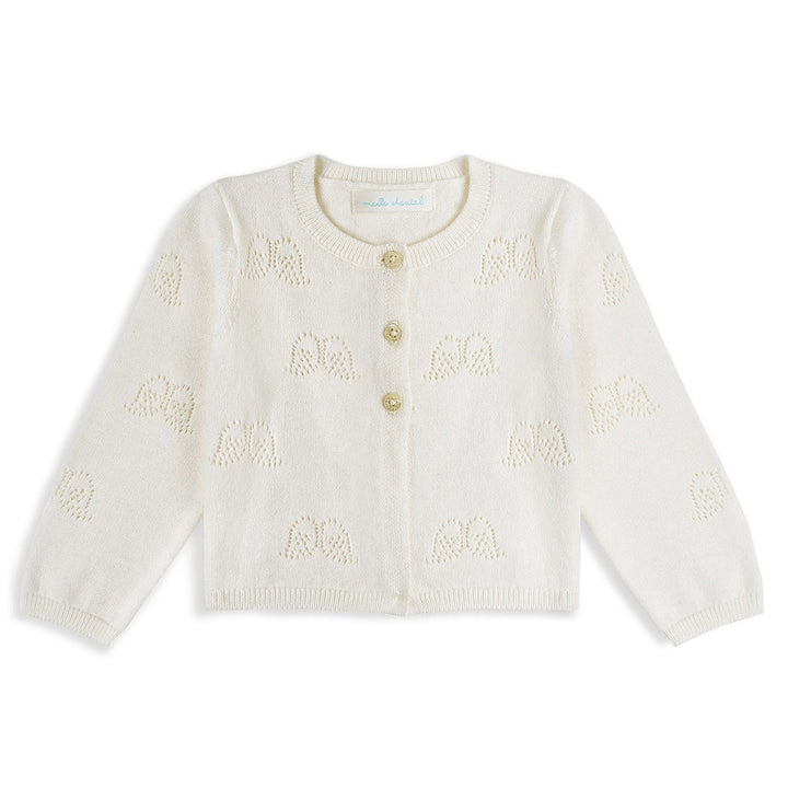 Marie-Chantal Angle  Wing™ Pointelle Baby Cardigan In Ivory Cashmere Blend