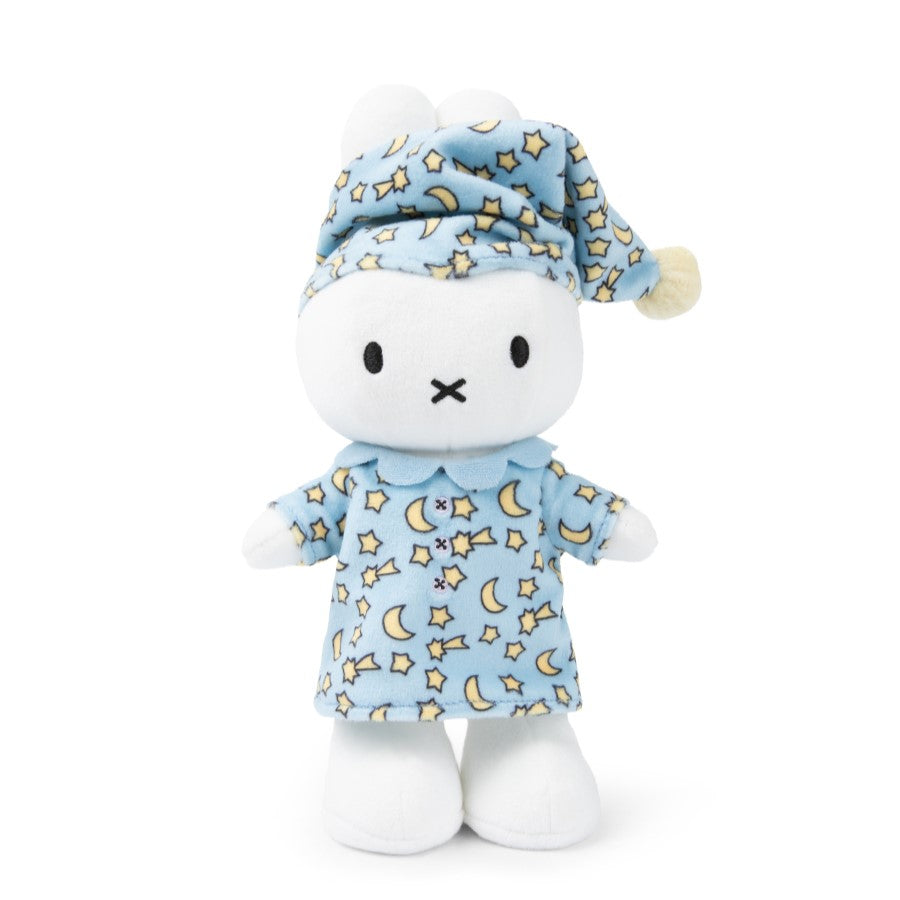 White miffy in blue pajamas and a night cap