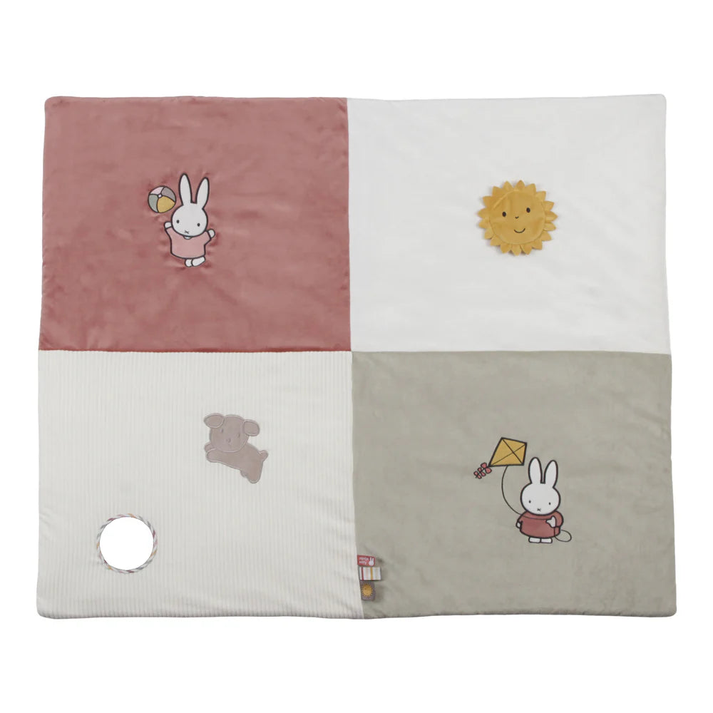 baby girl playmat in 4 quatrers with pictures of miffy, taggies and mirror