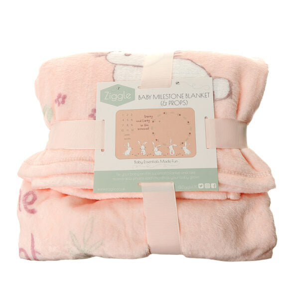 Soft Pink baby milestone blanket with bunnies 