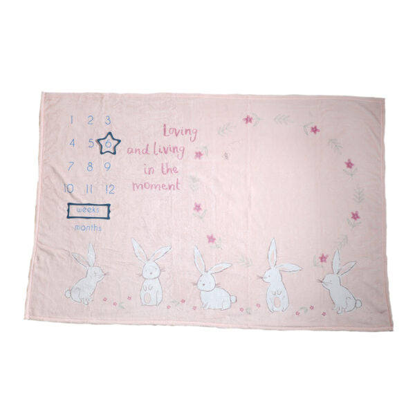 Soft Pink baby milestone blanket with bunnies