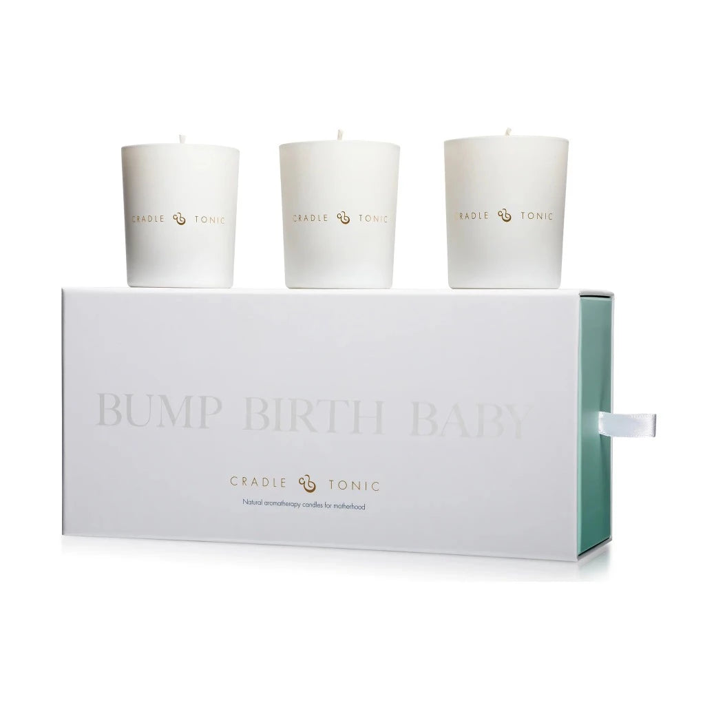 Trio of candles for a mum and baby in a white gift box