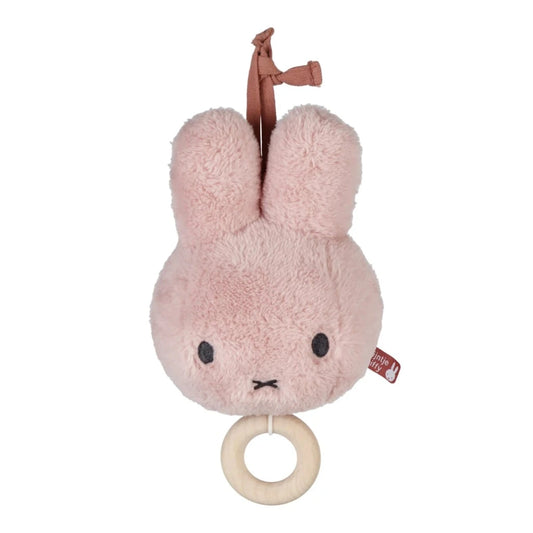 Pink fluffy miffy head musical handing cot toy