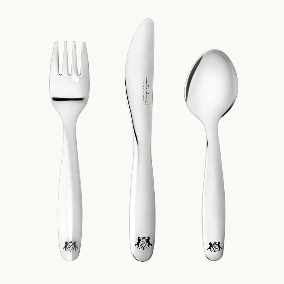 gift boxed luxury baby cutlery set includes knife, fork and spoon