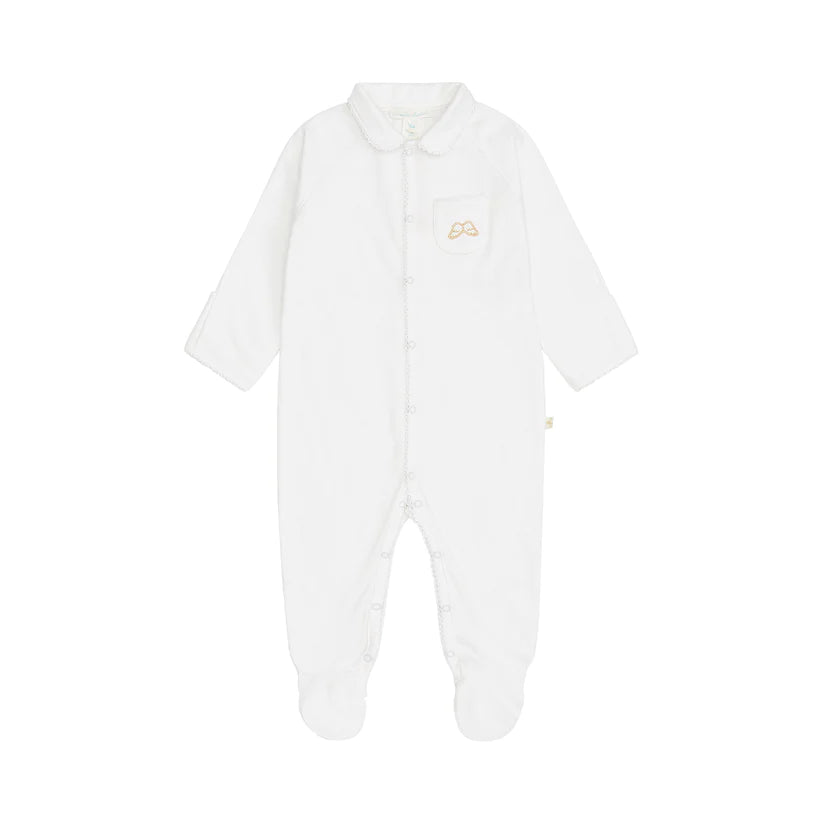 white prina cotton baby sleepsuit with turn over cuffs 