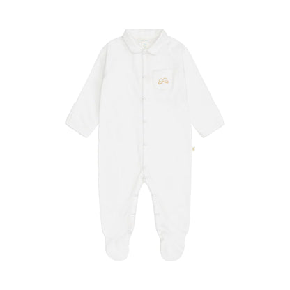 white prina cotton baby sleepsuit with turn over cuffs 