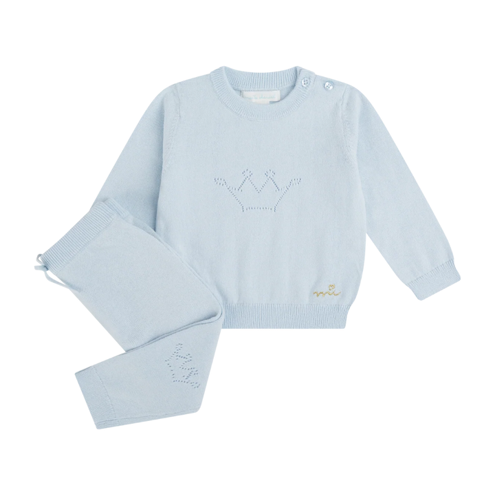 Luxury baby boy gift hamper with luxury baby boy outfit, soft GOPTS Steiff teddy, pack of 7 blue luxury socks, candle, baby hairbrush